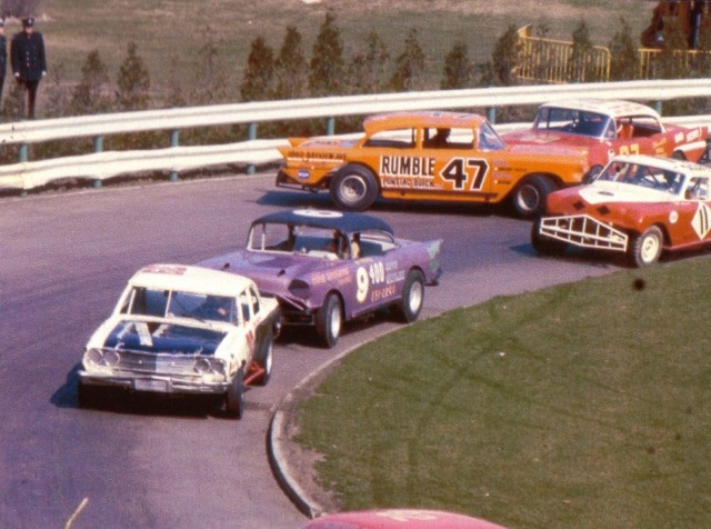 Late Model Divison - 1966, #47 Norm Lelliott spins,#39 John Shirtliff, #9 Vic Parsons, #11 Ken Carroll, #37 Ross Howes. Photo courtesy of Canadian Motorsport Hall of Fame Archives